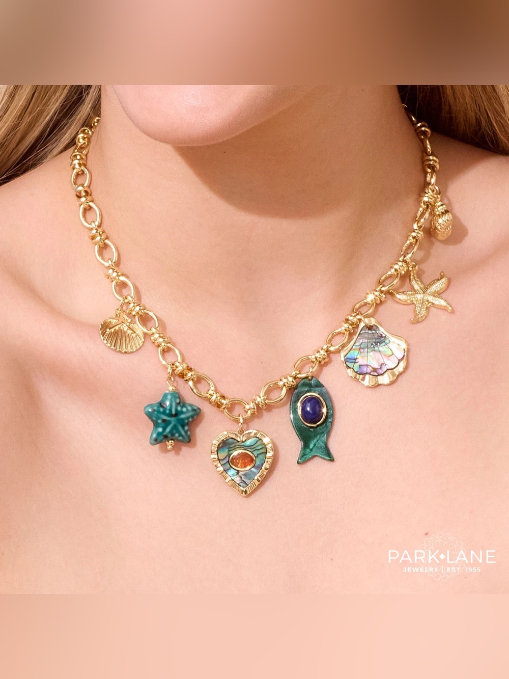 Park Lane 🐠 HAVANA 🐚 Necklace w/ Charms • Ocean Nautical Beach Sea Abalone NWT - Picture 3 of 10